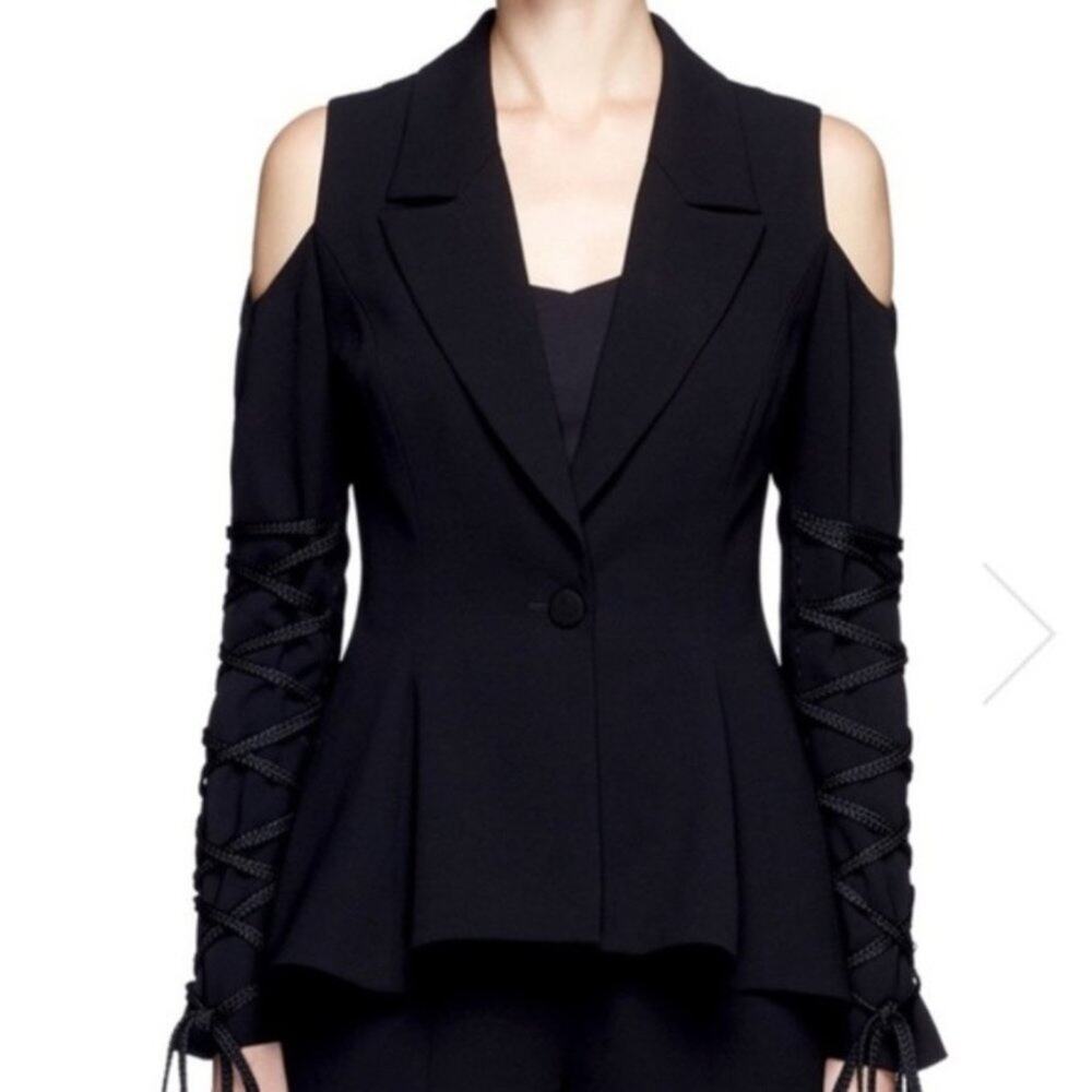 Nicholas lace up cold shoulder blazer black sz 4